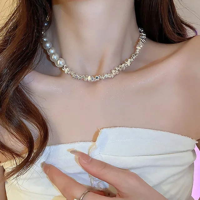 Flytonn- 1PC Necklace For Women's Pearl Necklace for Women 18k Gold Filled Dainty Freshwater Pearl Necklace Handmade Simple Pearl Necklaces Everyday Jewelry Gifts
