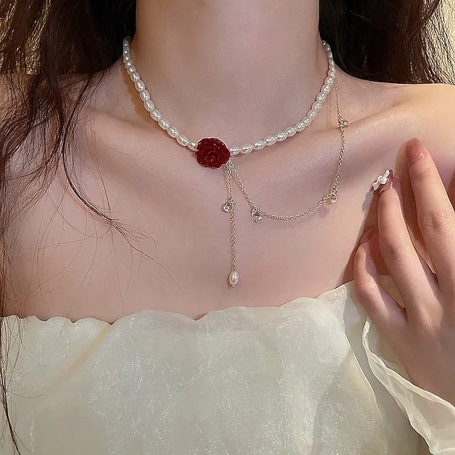 Flytonn- 1PC Necklace For Women's Pearl Necklace for Women 18k Gold Filled Dainty Freshwater Pearl Necklace Handmade Simple Pearl Necklaces Everyday Jewelry Gifts