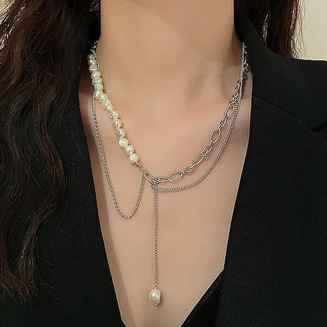 Flytonn- 1PC Necklace For Women's Pearl Necklace for Women 18k Gold Filled Dainty Freshwater Pearl Necklace Handmade Simple Pearl Necklaces Everyday Jewelry Gifts