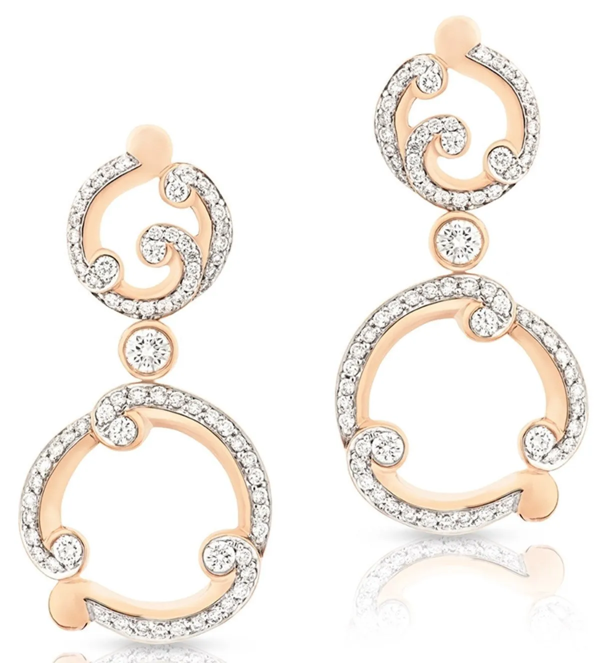 FRococo 18ct Rose Gold Pave Diamond Drop Earrings D