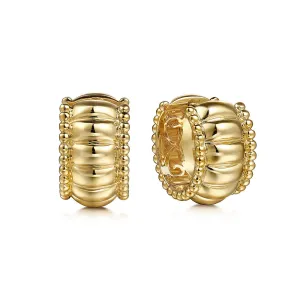 Gabriel & Co. Yellow Gold Bujukan and Scallop Huggie Earrings 14.5mm