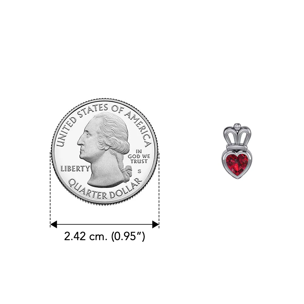 Gemstone Heart With Crown Sterling Silver Post Earrings TER2181