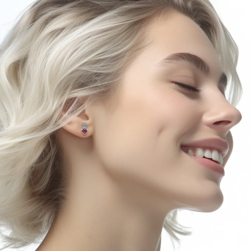 Gemstone Heart With Crown Sterling Silver Post Earrings TER2181