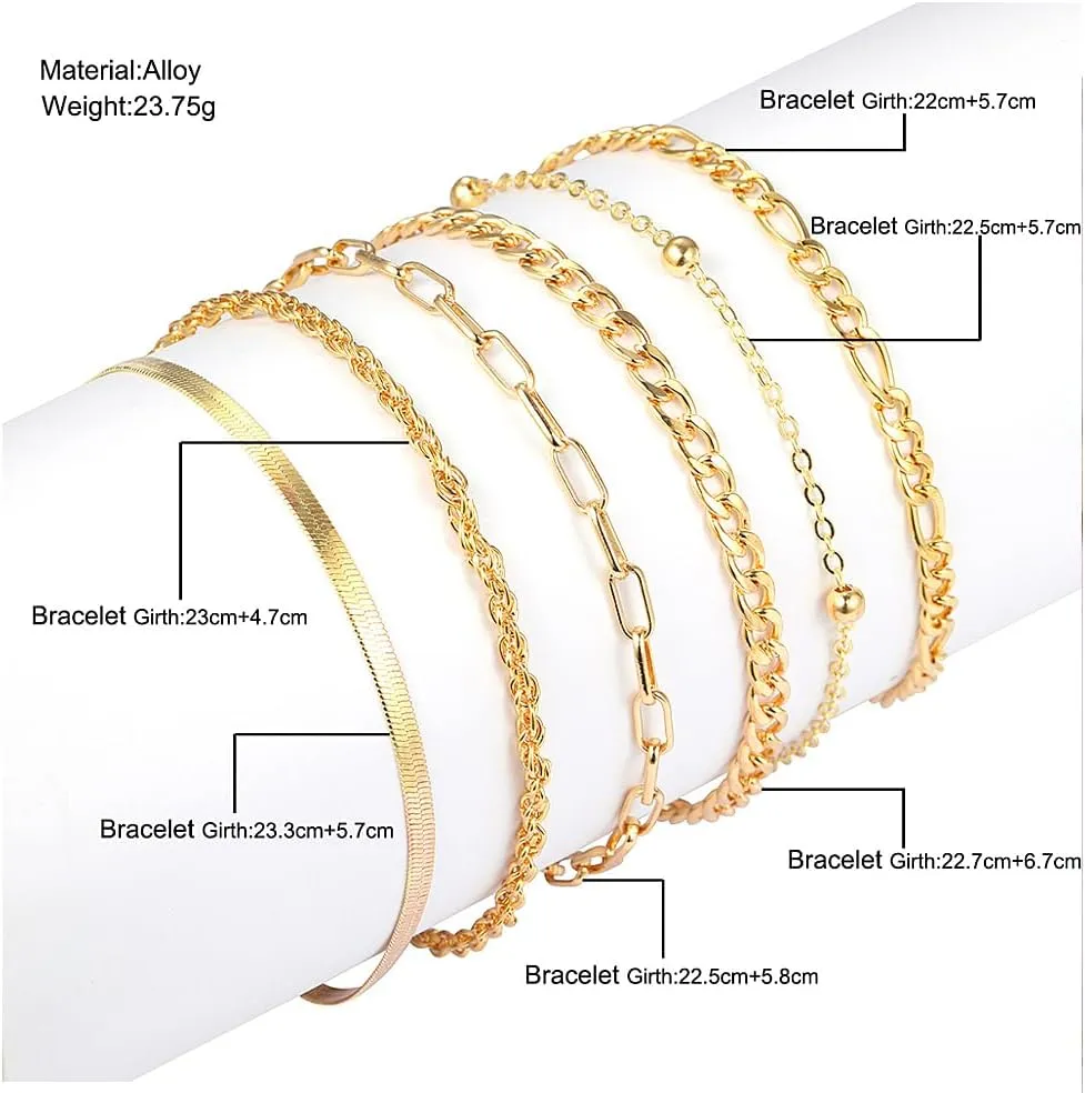 GIGB PBDK Gold Layered Ankle Bracelet Set Adjustable Stacking Herringbone Figaro Cuban Link Anklet Trendy Beach Surfer Jewelry Accessory Gift for Women