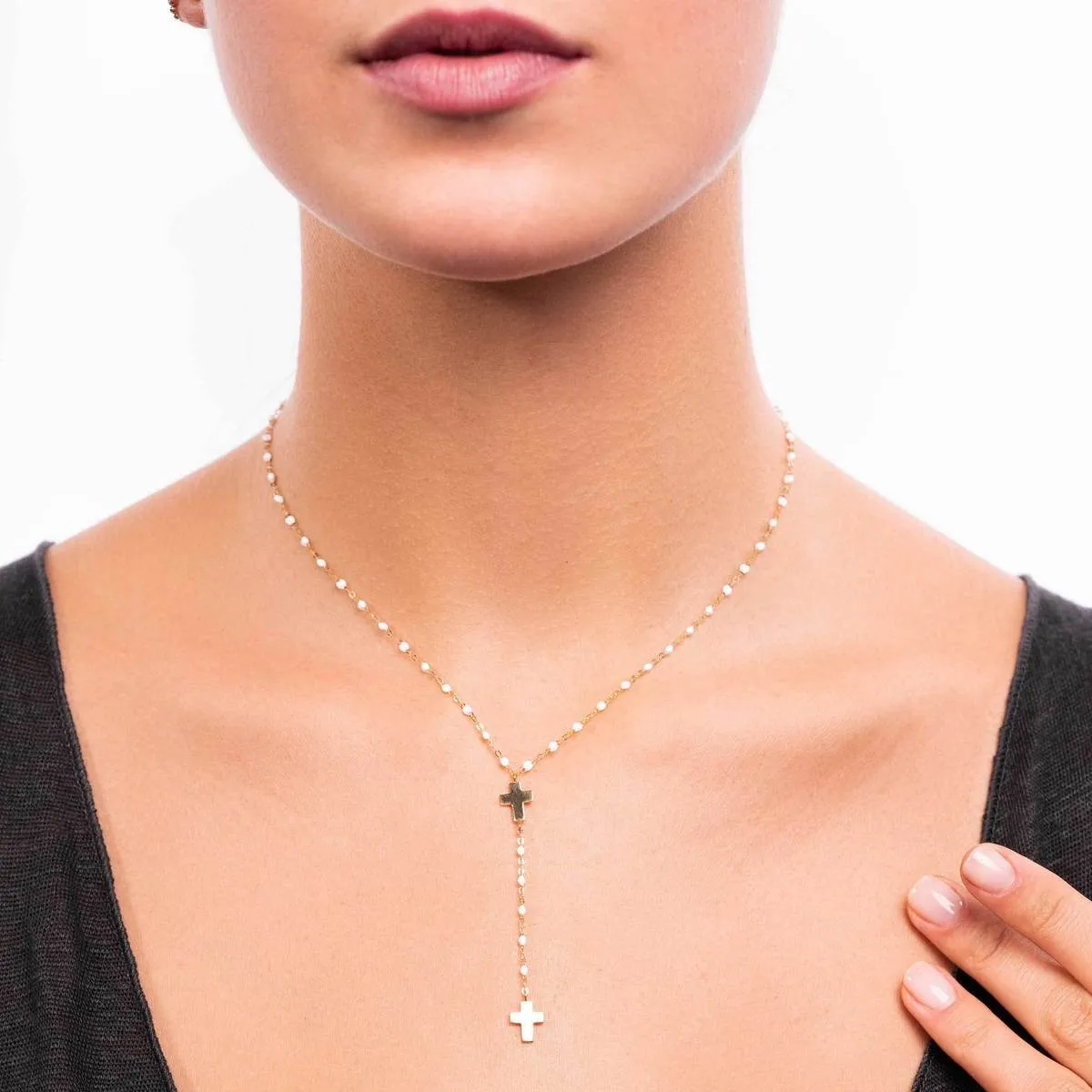 Gigi Clozeau 18K Cross Rosary Necklace