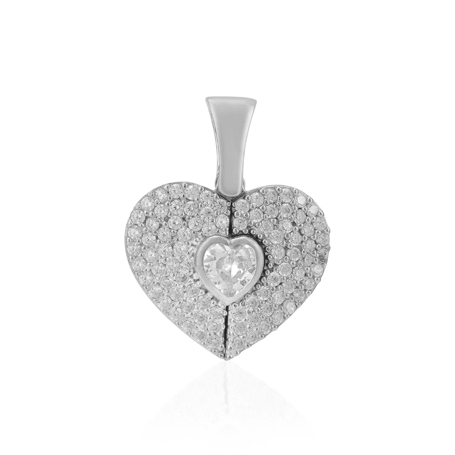 Gleaming Heart In Heart Rhodium Plated 925 Pendants