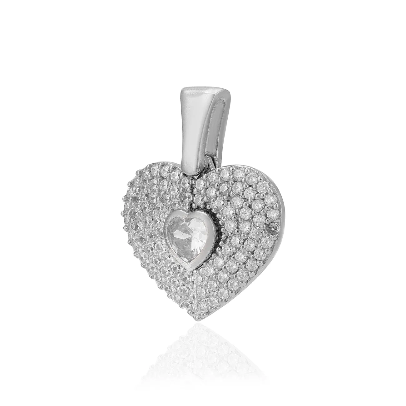 Gleaming Heart In Heart Rhodium Plated 925 Pendants