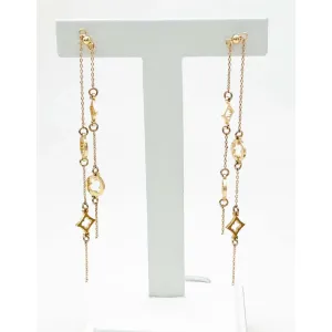 Gold Brass Clover and Crystal Drop 2" Earring