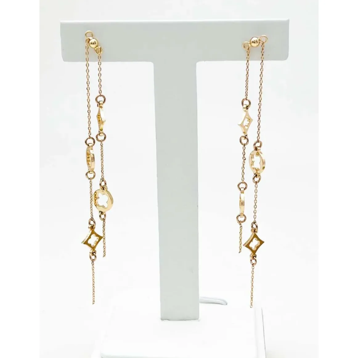 Gold Brass Clover and Crystal Drop 2" Earring