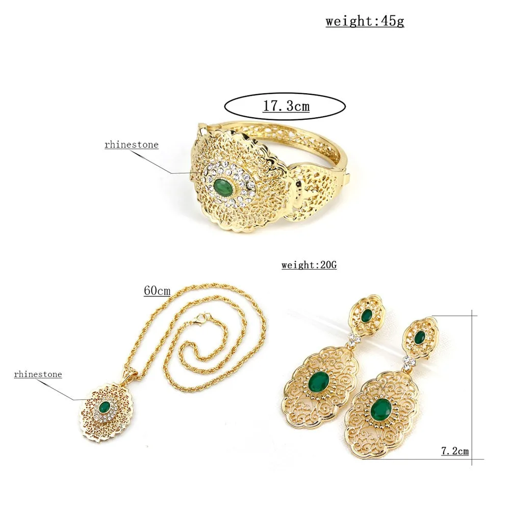 Gold Color Jewelry Sets Drop Earring Cuff Bracelet, Bangle, Pendant, Necklace
