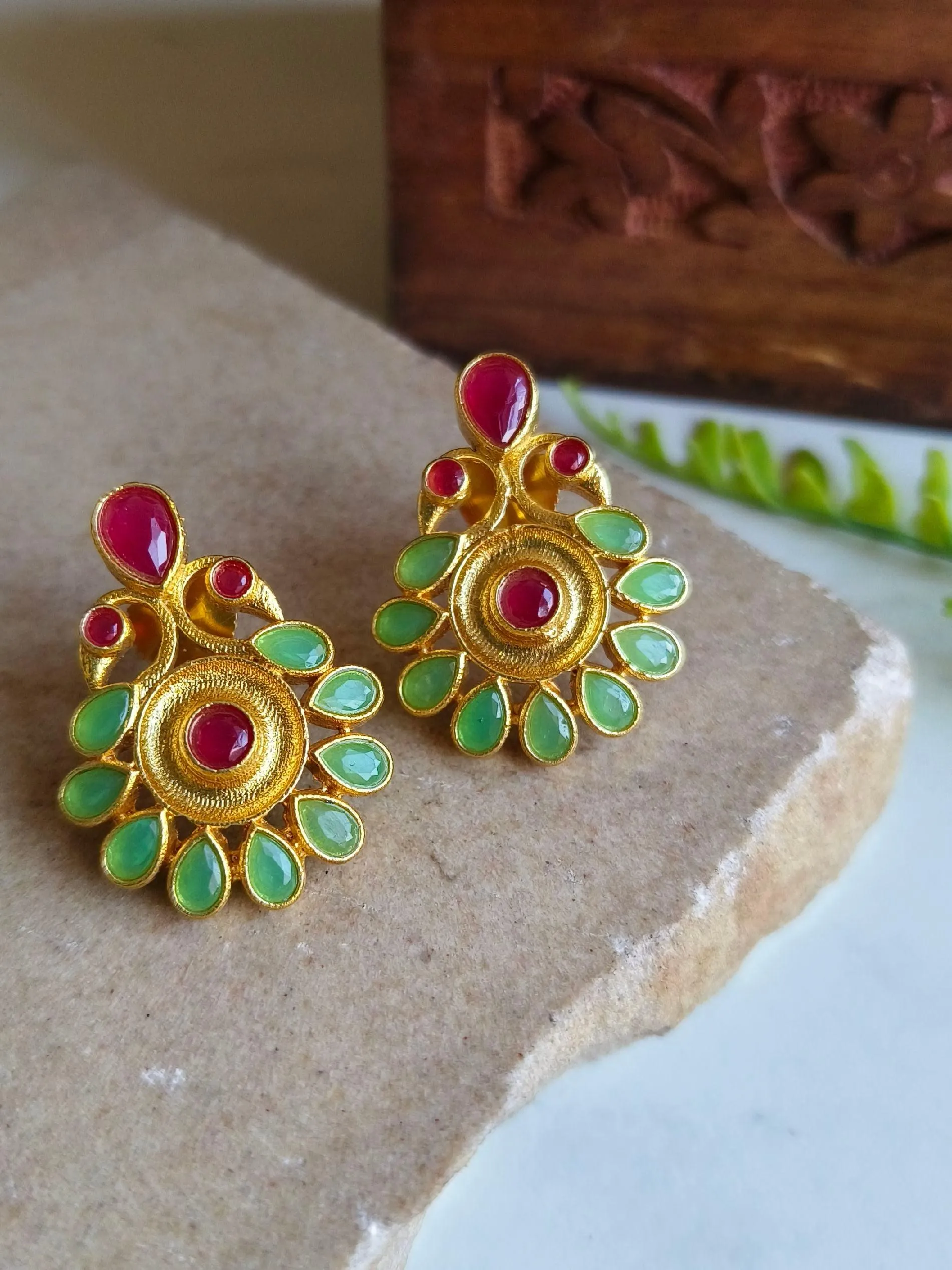 Gold-Plated Earrings with Stones and Tree Shape Design | Sarichka