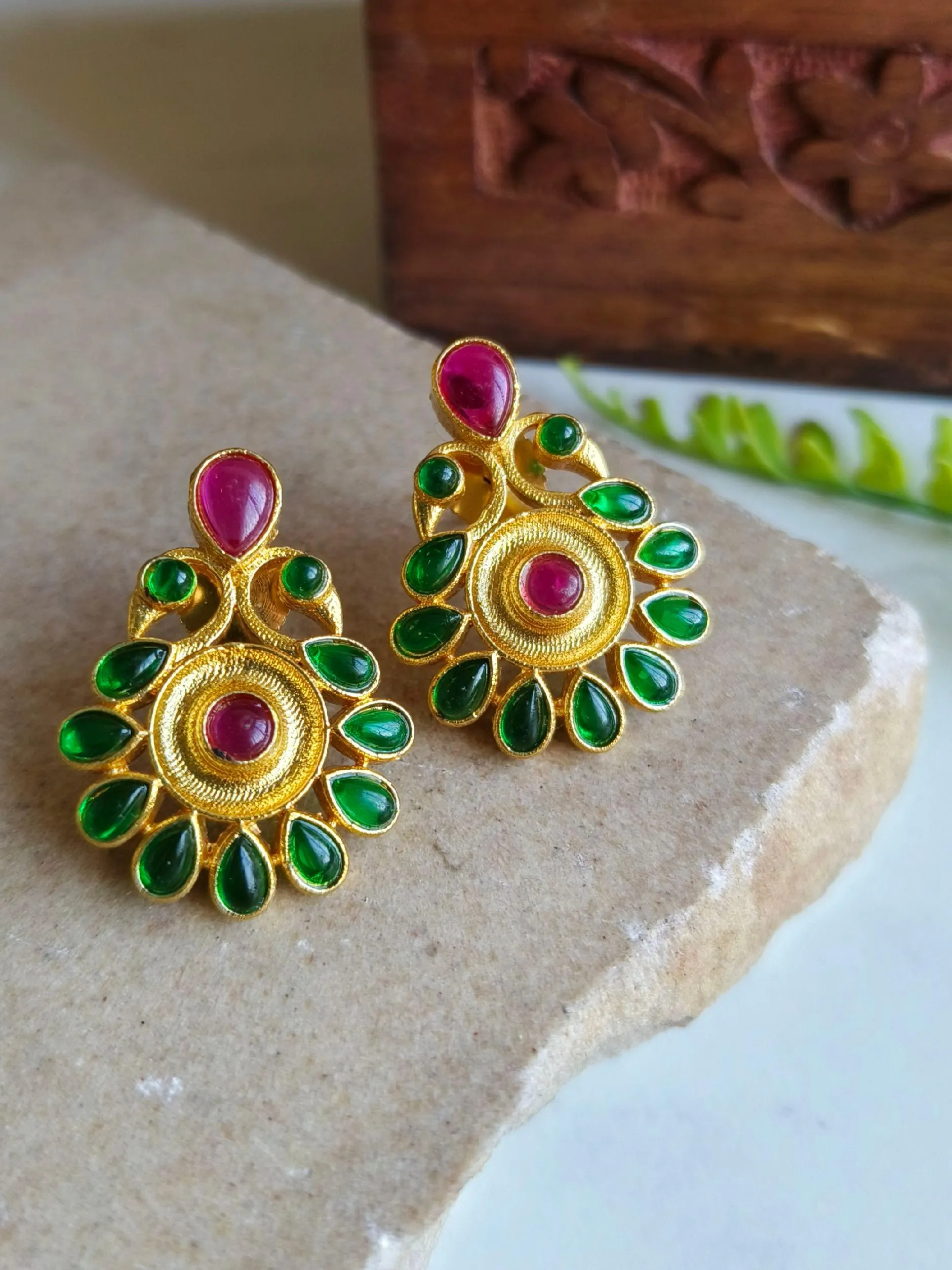 Gold-Plated Earrings with Stones and Tree Shape Design | Sarichka