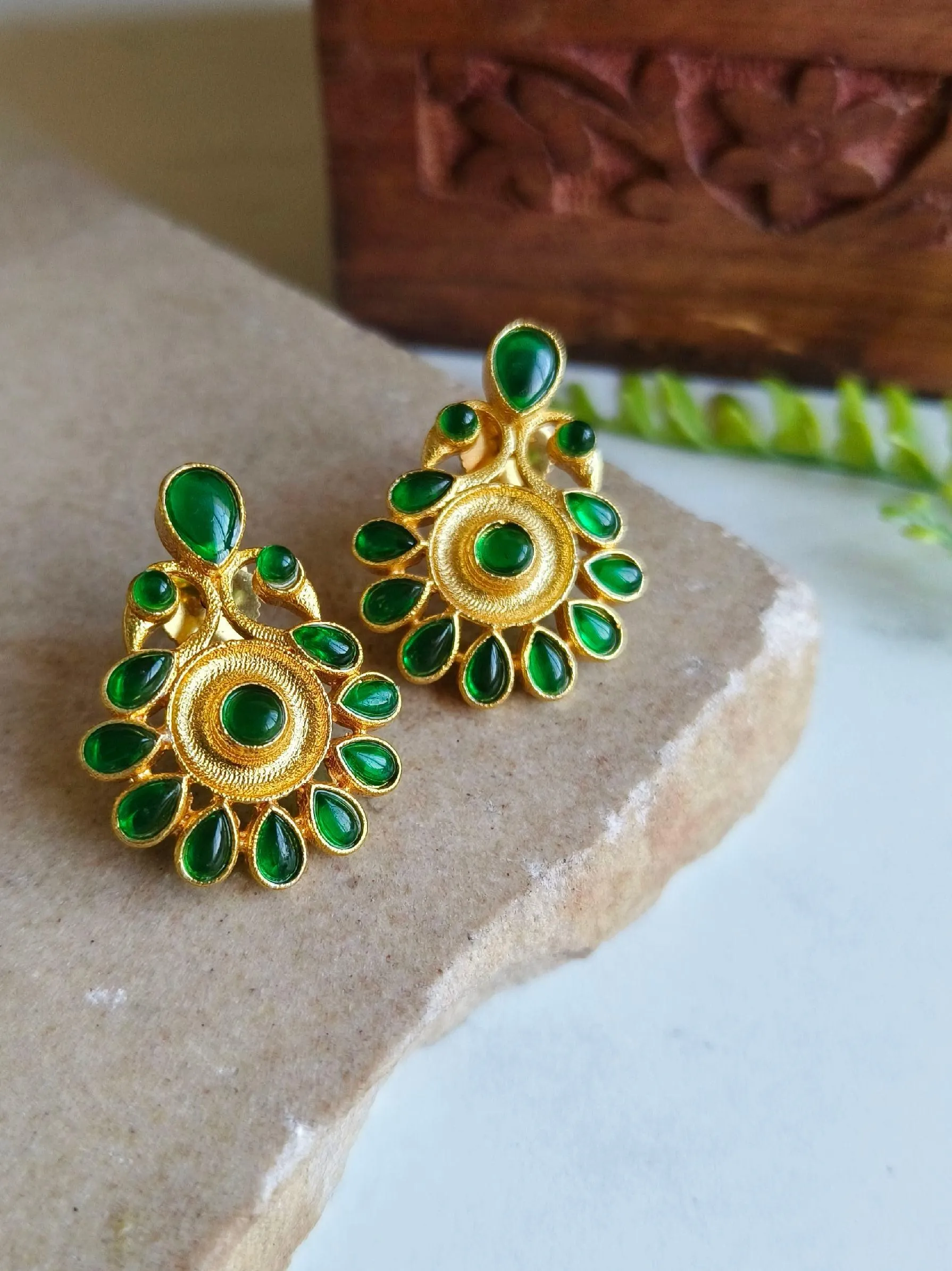 Gold-Plated Earrings with Stones and Tree Shape Design | Sarichka