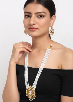 Gold Plated Kundan Jewellery Set With White Beads