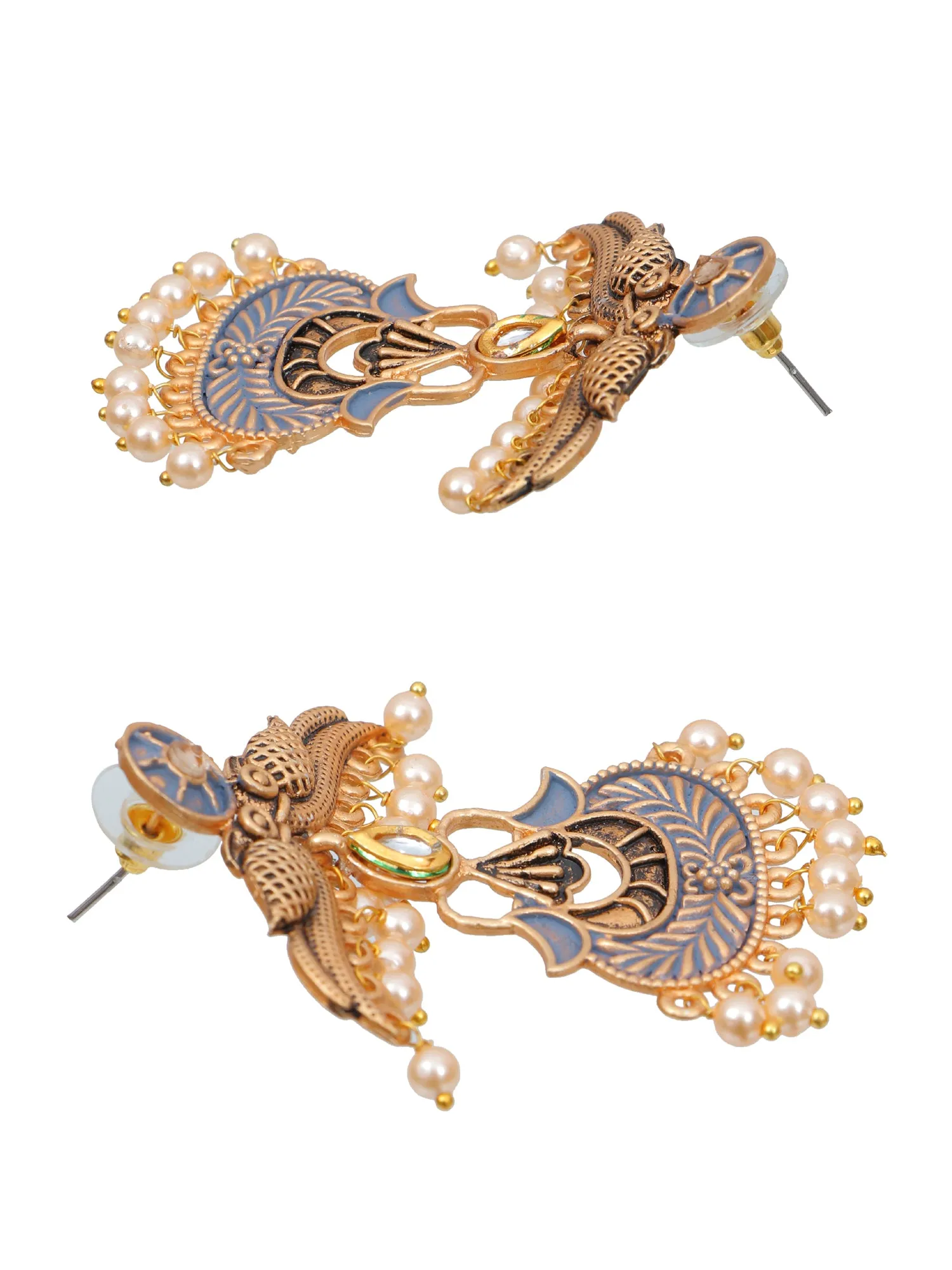 Gold Plated Peach Peacock Pearl Drop Earrings