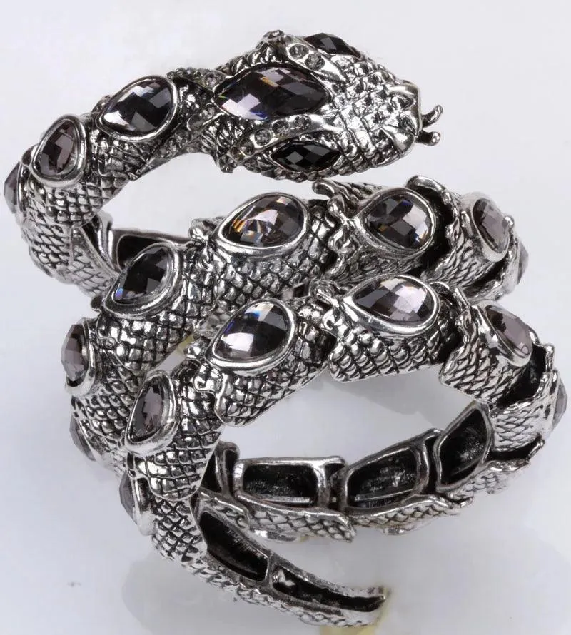 Gold Silver Colour Stretch Snake Armlet Upper Arm Cuff  Womens Bracelet - Punk Rock Crystal Bangle Jewellery