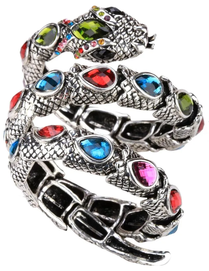 Gold Silver Colour Stretch Snake Armlet Upper Arm Cuff  Womens Bracelet - Punk Rock Crystal Bangle Jewellery