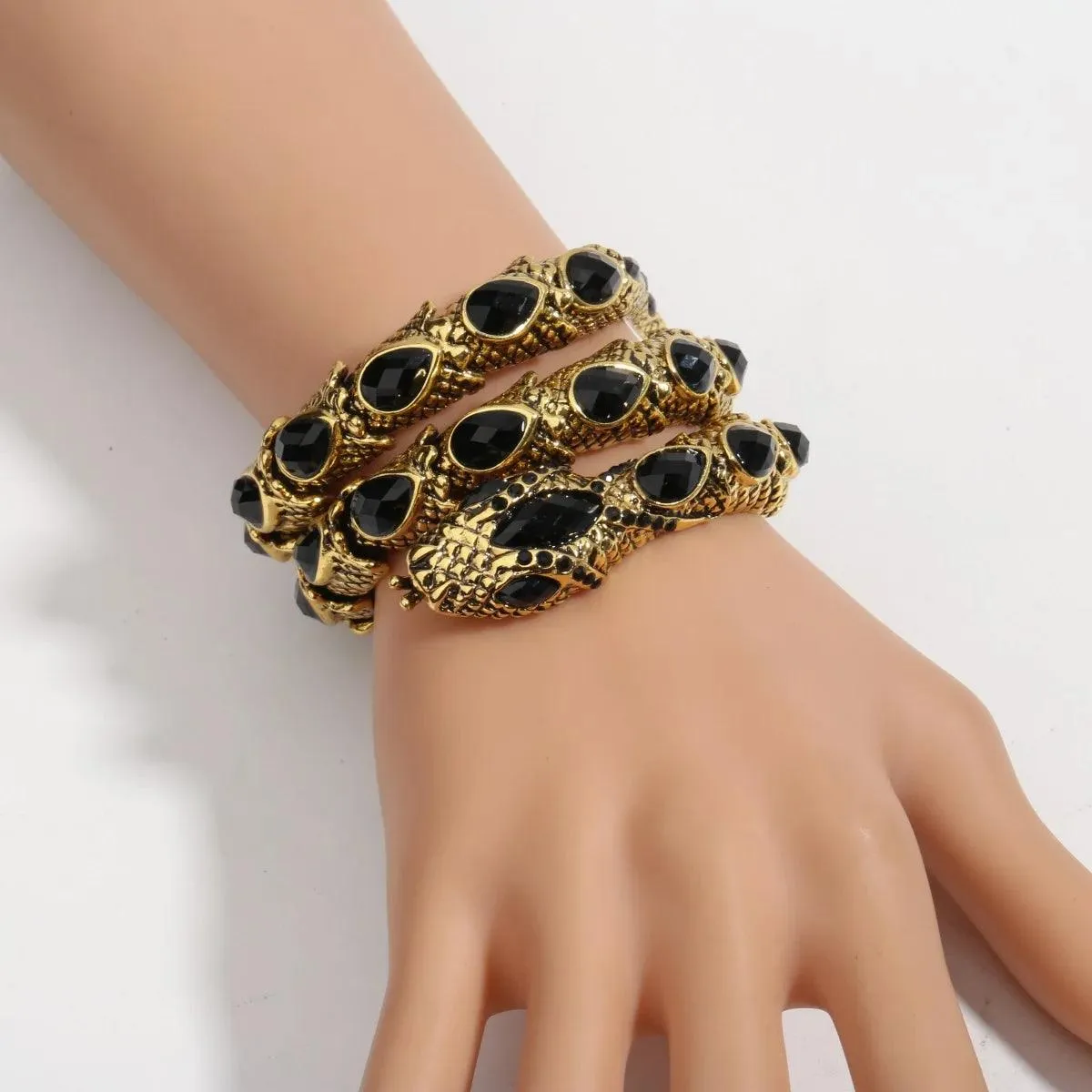 Gold Silver Colour Stretch Snake Armlet Upper Arm Cuff  Womens Bracelet - Punk Rock Crystal Bangle Jewellery