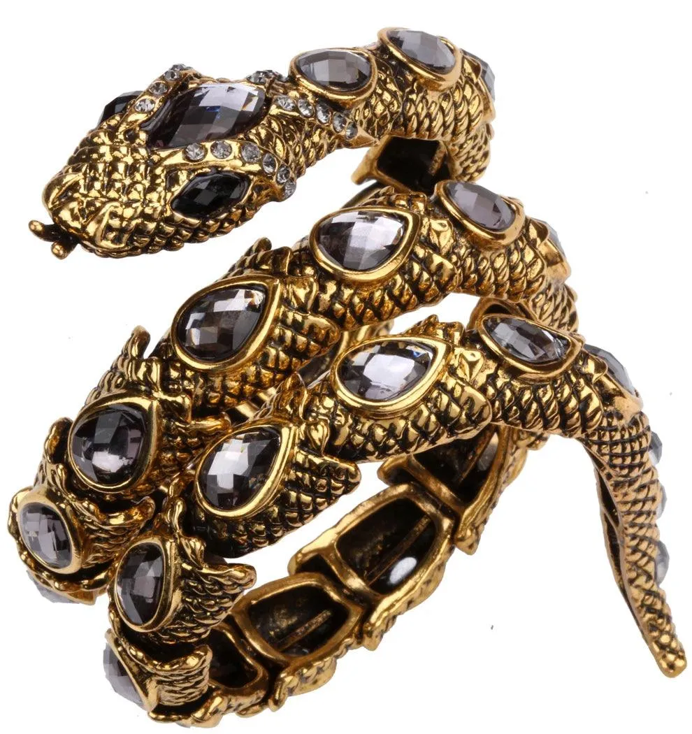 Gold Silver Colour Stretch Snake Armlet Upper Arm Cuff  Womens Bracelet - Punk Rock Crystal Bangle Jewellery