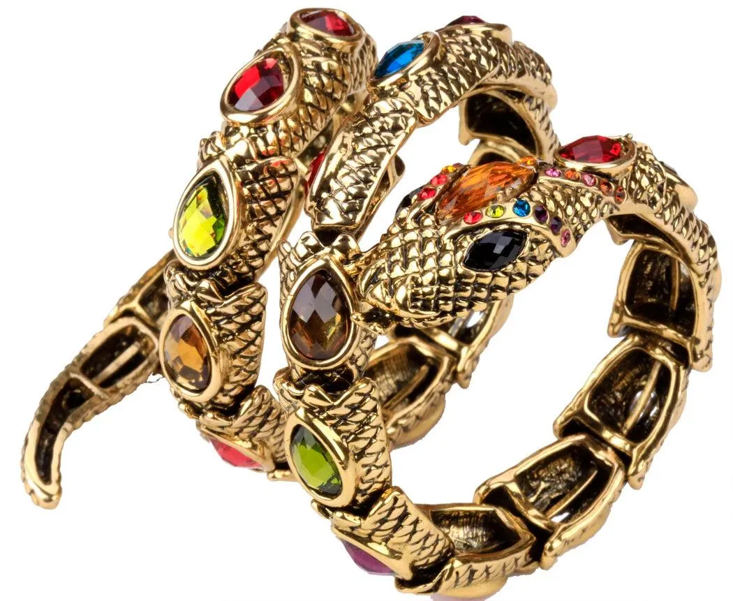 Gold Silver Colour Stretch Snake Armlet Upper Arm Cuff  Womens Bracelet - Punk Rock Crystal Bangle Jewellery
