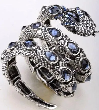Gold Silver Colour Stretch Snake Armlet Upper Arm Cuff  Womens Bracelet - Punk Rock Crystal Bangle Jewellery