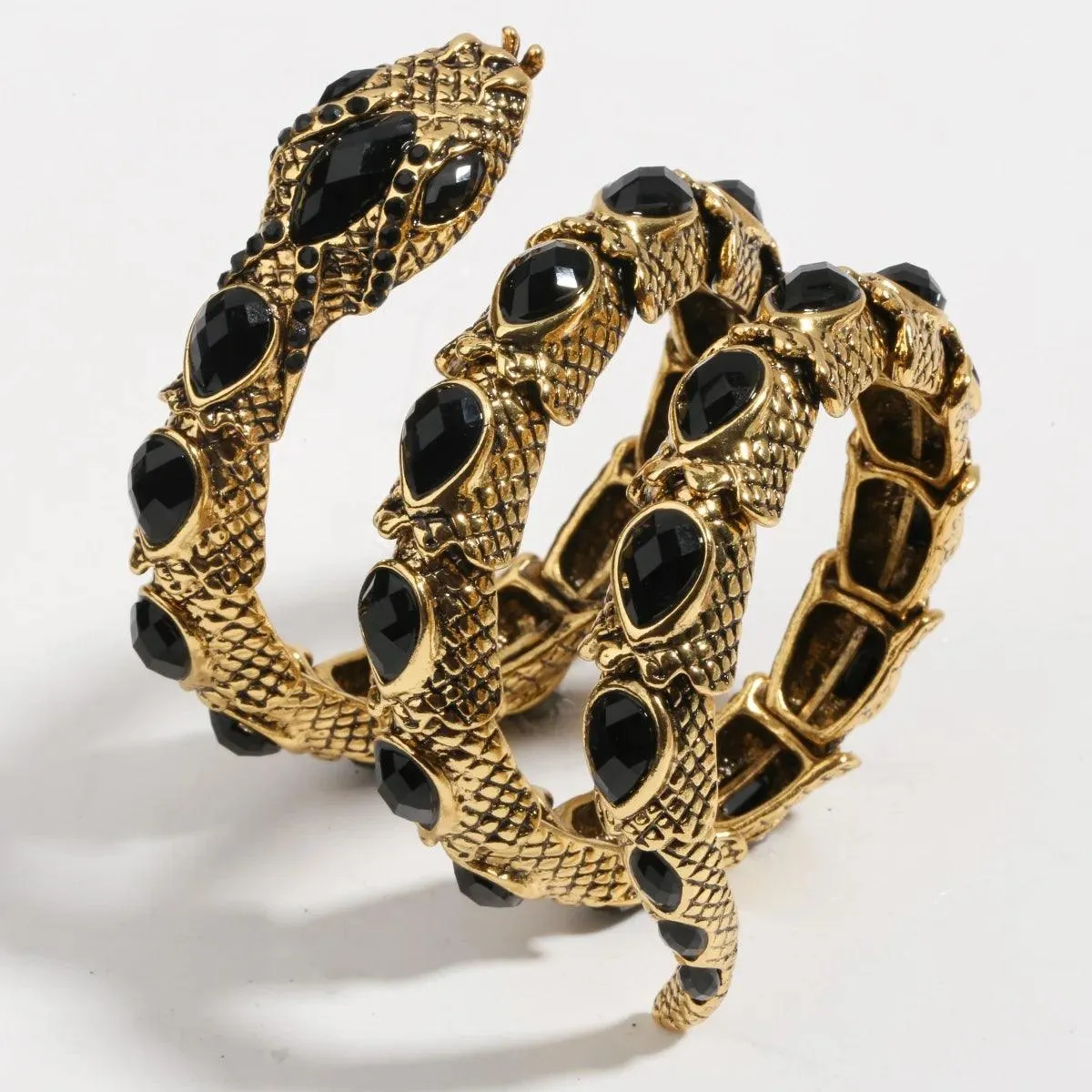 Gold Silver Colour Stretch Snake Armlet Upper Arm Cuff  Womens Bracelet - Punk Rock Crystal Bangle Jewellery