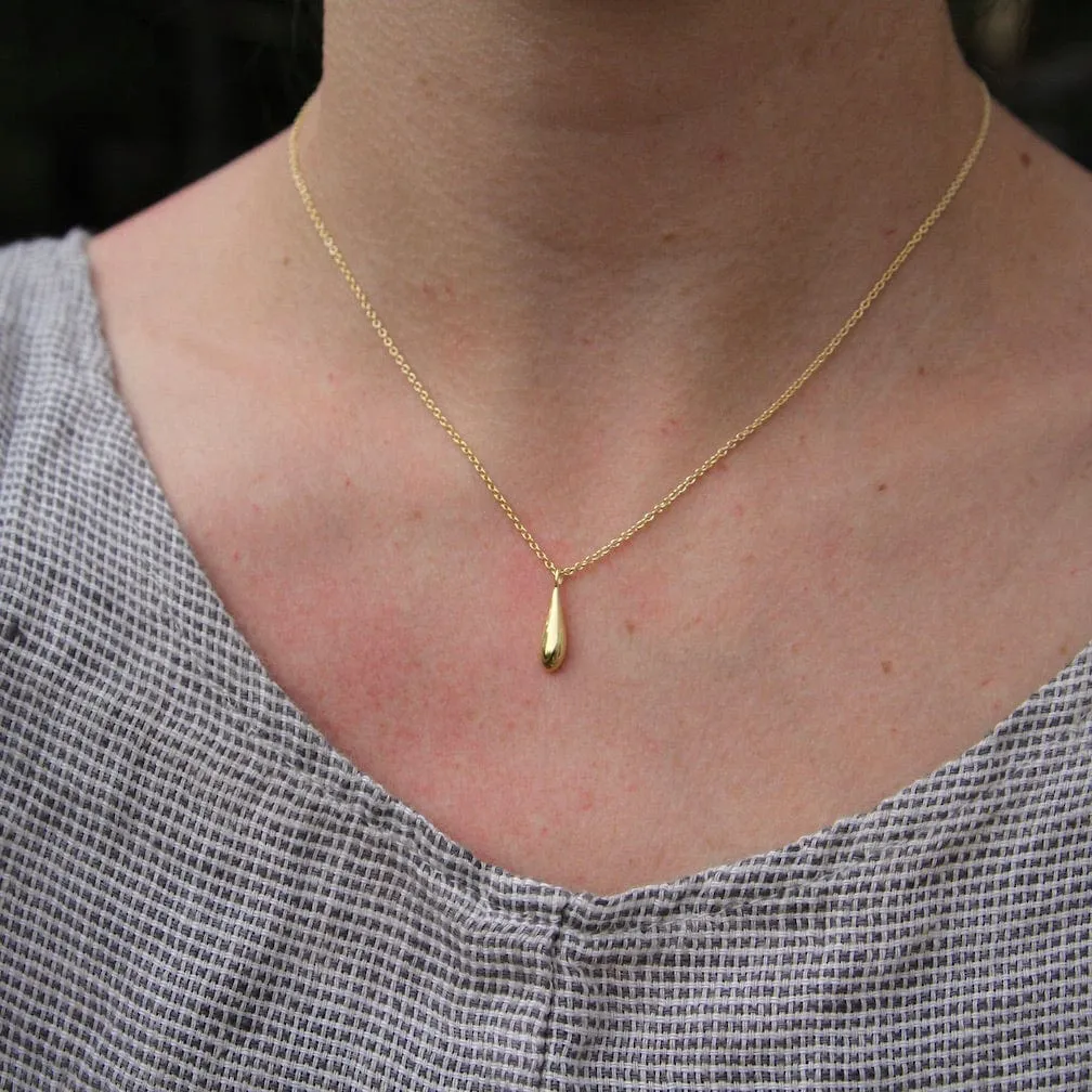 Gold Vermeil Small Elongated Dew Drop Necklace