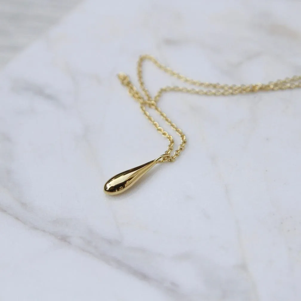 Gold Vermeil Small Elongated Dew Drop Necklace