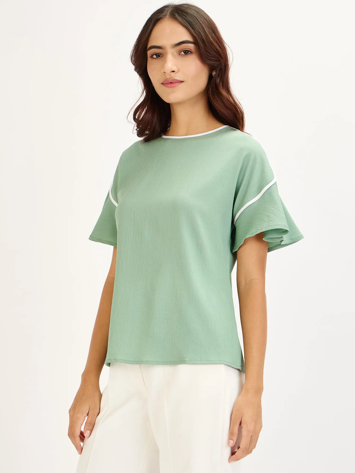 Gooseberry Slush Contrast Piping Top-Mint