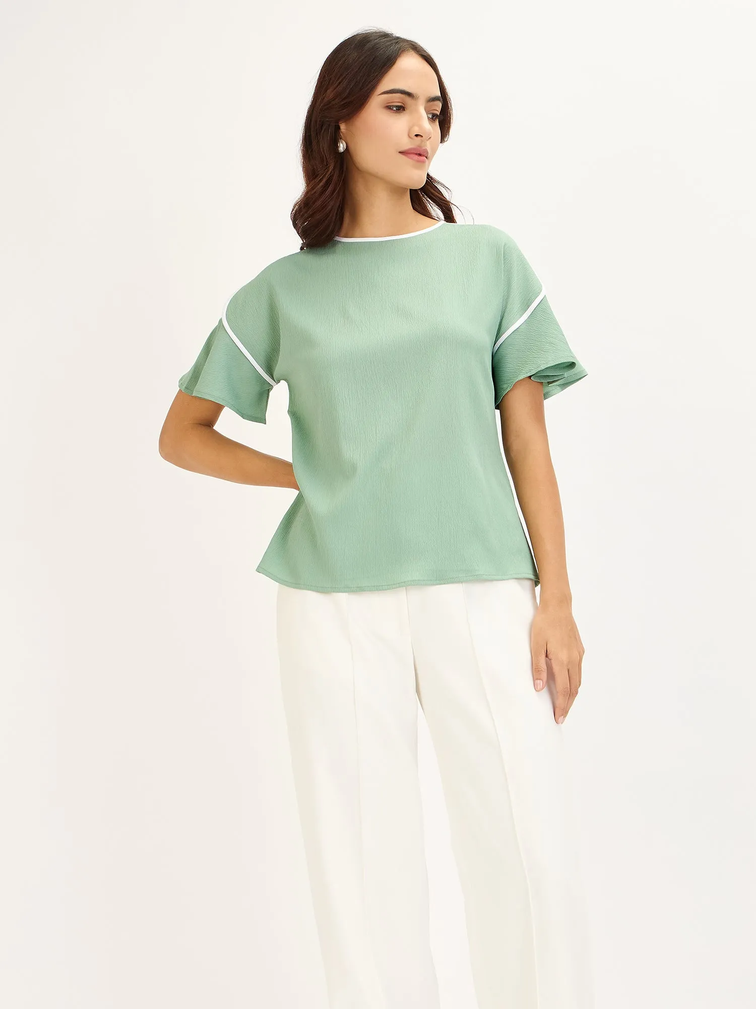 Gooseberry Slush Contrast Piping Top-Mint