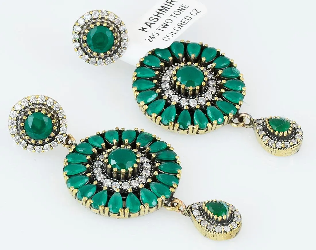 Green Emerald Chandelier Earrings 925 Sterling Silver Ottoman Dome Dangle Drop Earring