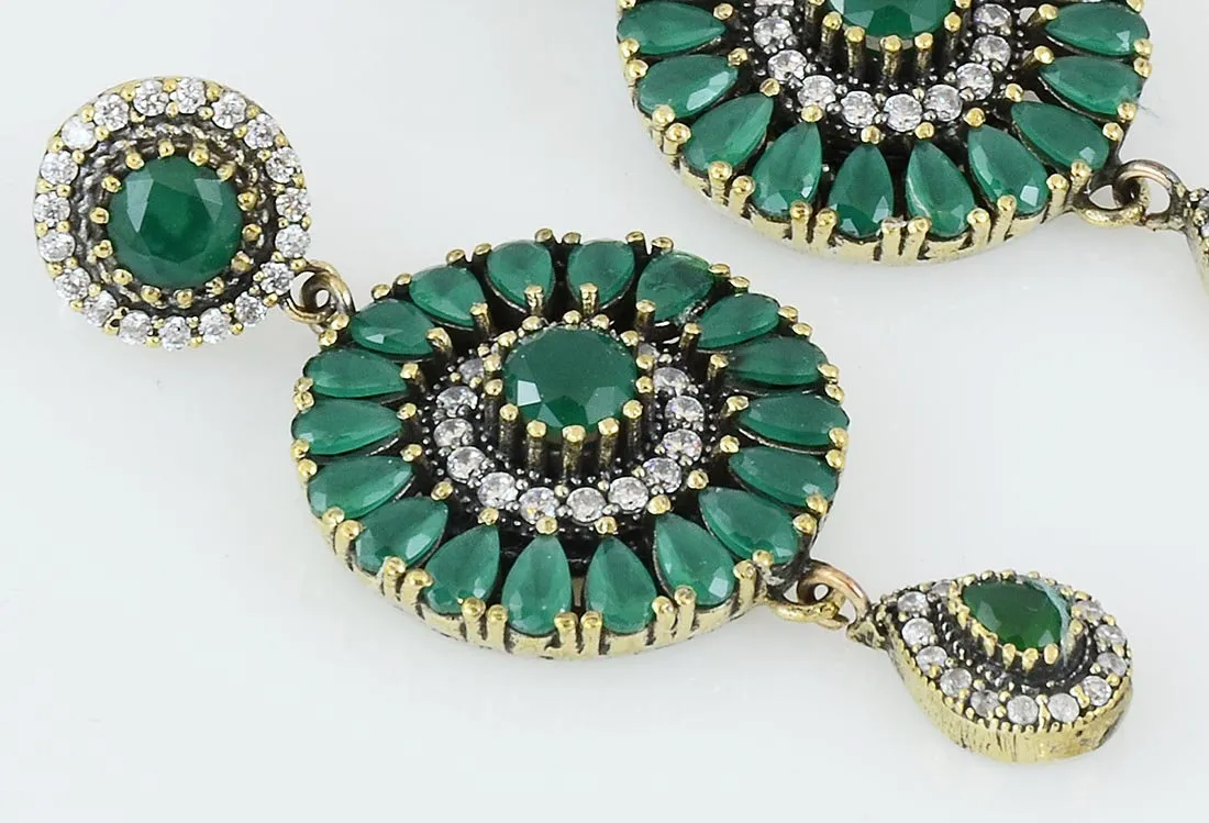 Green Emerald Chandelier Earrings 925 Sterling Silver Ottoman Dome Dangle Drop Earring