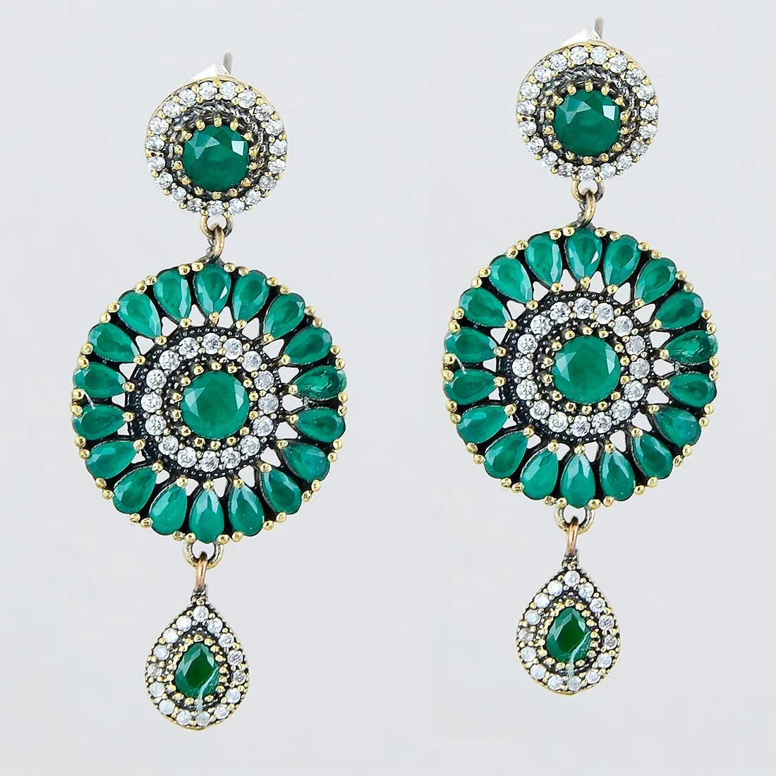 Green Emerald Chandelier Earrings 925 Sterling Silver Ottoman Dome Dangle Drop Earring