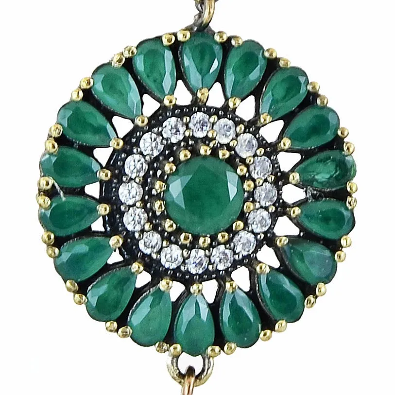 Green Emerald Chandelier Earrings 925 Sterling Silver Ottoman Dome Dangle Drop Earring