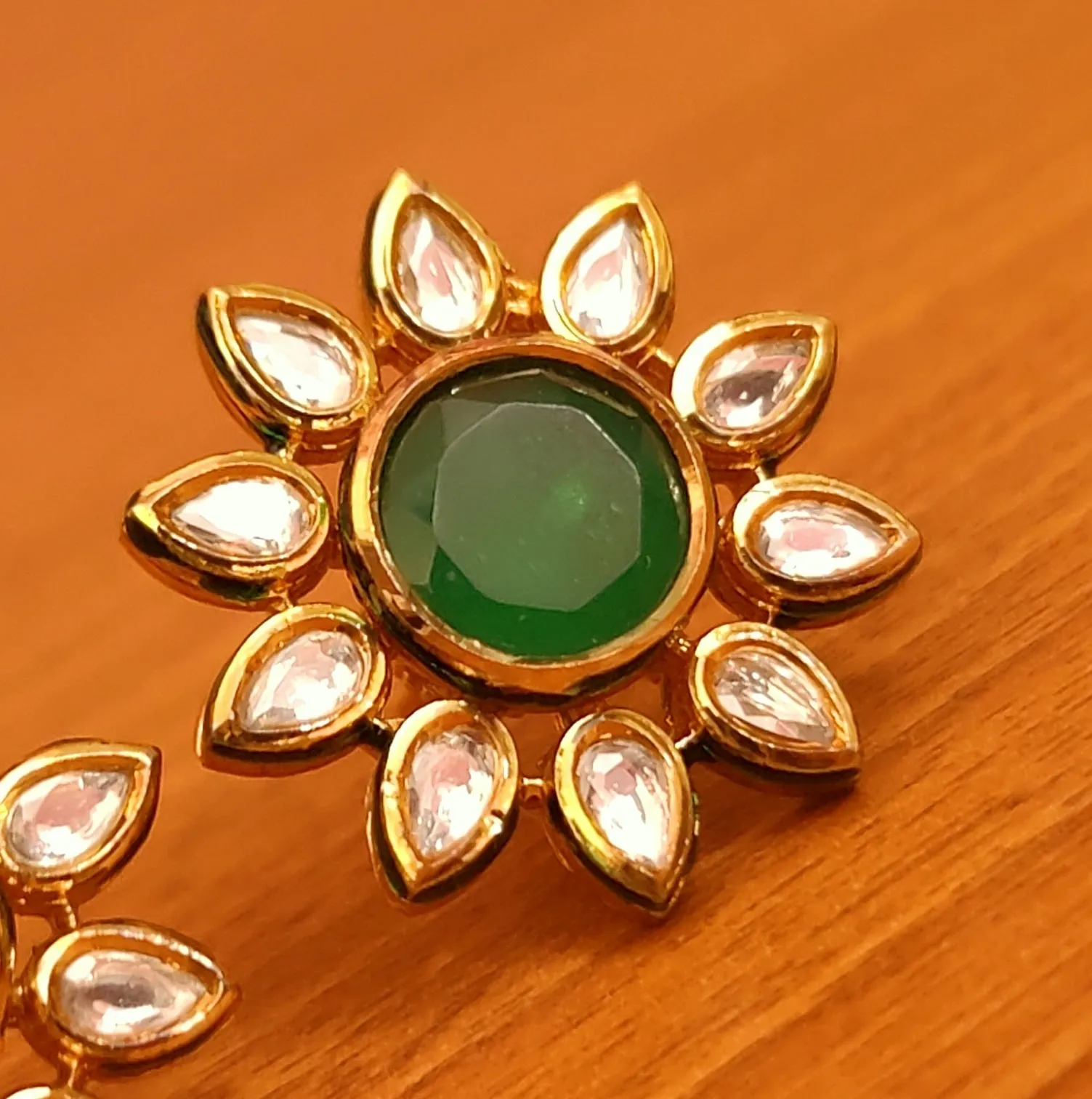 GREEN KUNDAN MEENAKARI GOLD PLATED STUDS