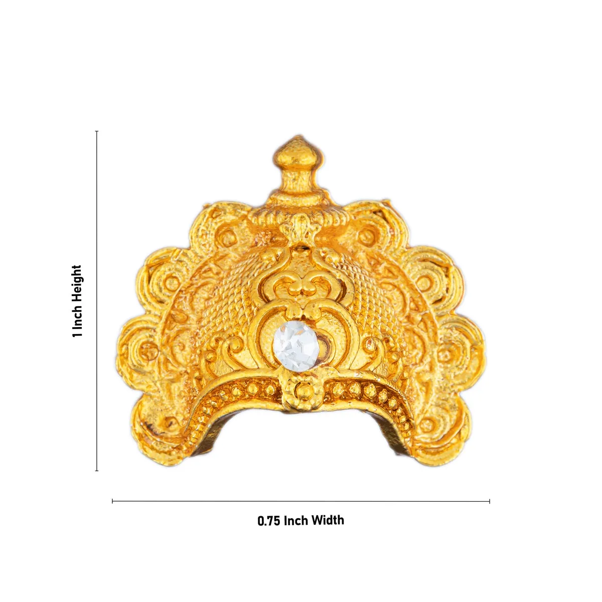 Half Crown - 1 x 0.75 Inches | Gold Polish Half Kireedam/ Half Kiridam/ Single Stone Half Mukut for Deity