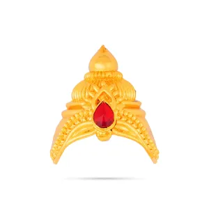 Half Crown - 2.5 x 2.5 Inches | Gold Polish Half Turban/ Single Stone Half Kiridam/ Half Mukut for Deity