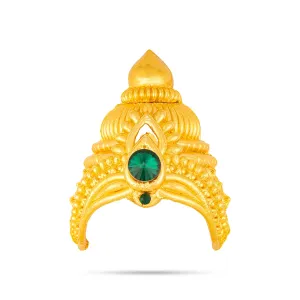 Half Crown - 3.5 x 2.5 Inches | Gold Polish Half Kiridam/ Half Kireedam/ Single Stone Half Mukut for Deity