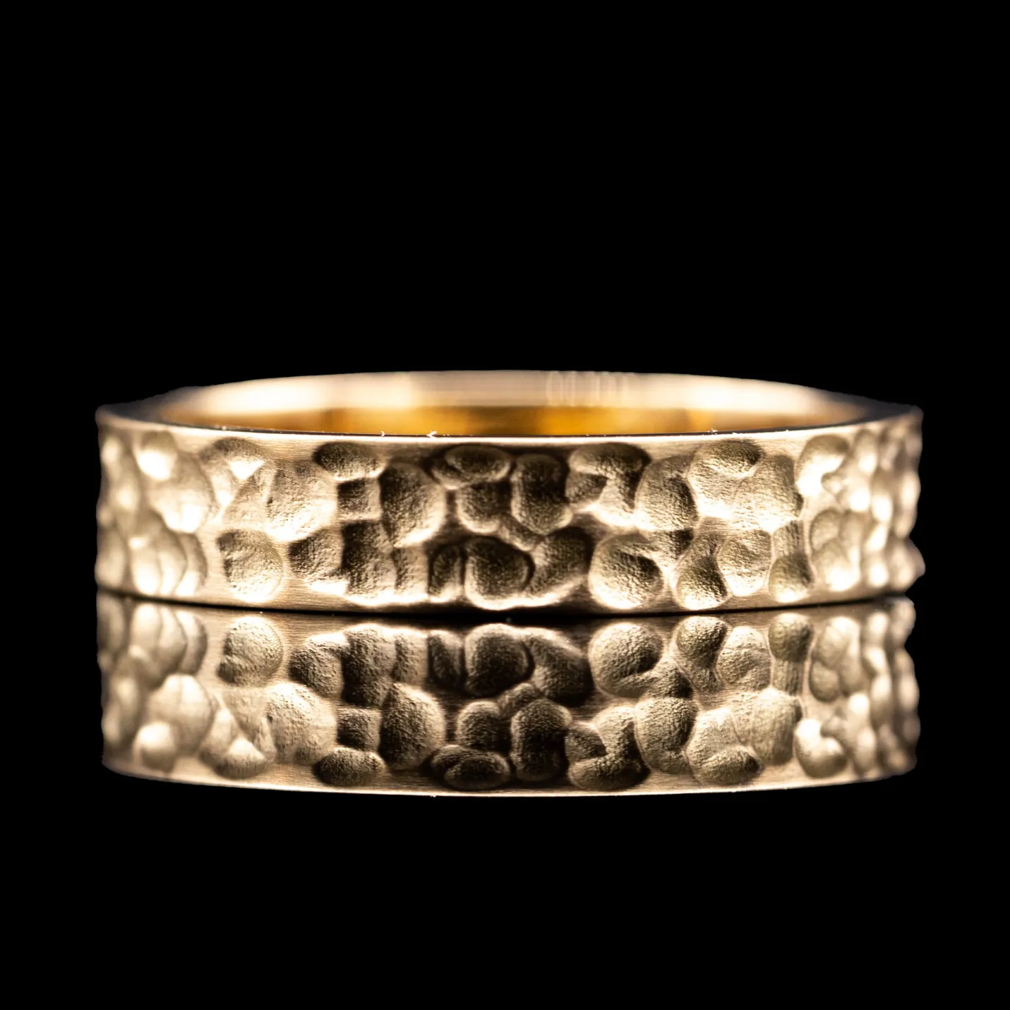 Hammered Men's Wedding Band In Gold