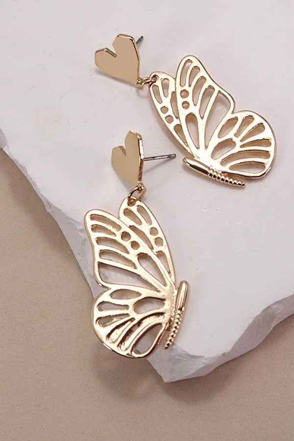 Heart Butterfly Earring | Gold