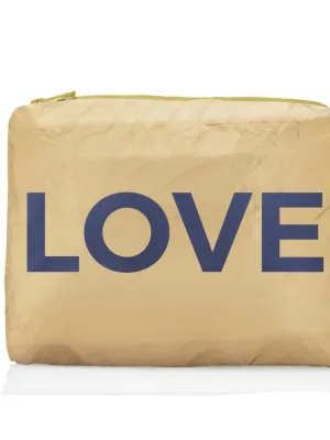 Hi Love Travel Medium Zipper Pack in Gold with Navy "LOVE"