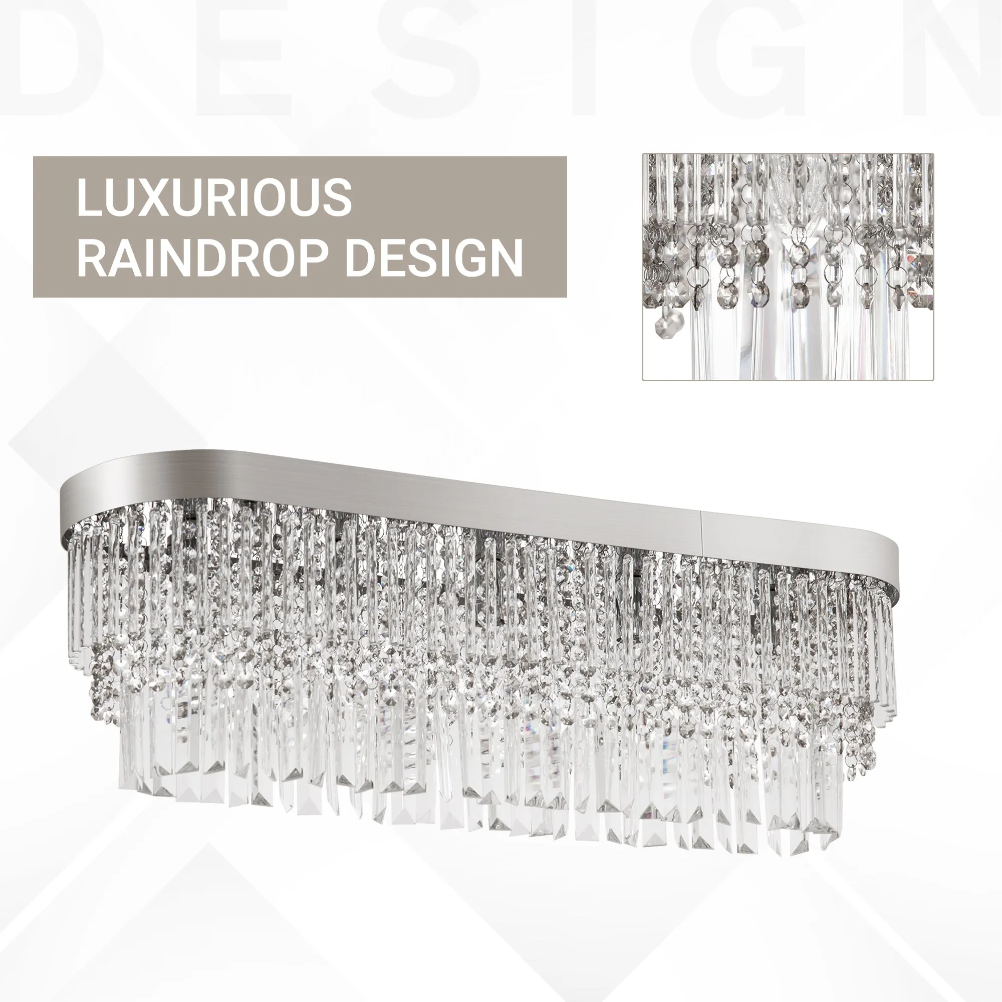 HOMCOMModern Chandeliers Round Rectangular Pendant Ceiling Light Linear Hanging LightingWith Steel Base for Restaurant Kitchen Dining Room Silver