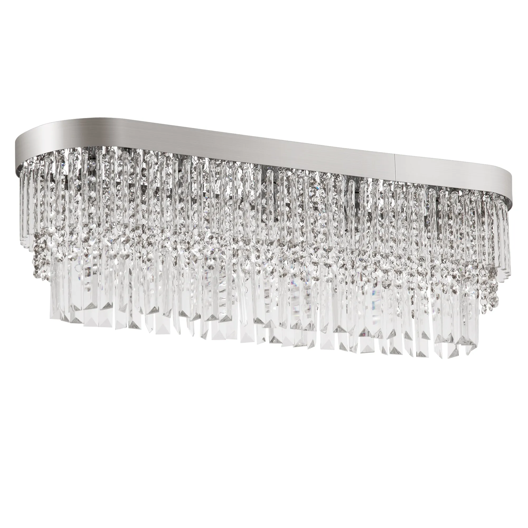 HOMCOMModern Chandeliers Round Rectangular Pendant Ceiling Light Linear Hanging LightingWith Steel Base for Restaurant Kitchen Dining Room Silver