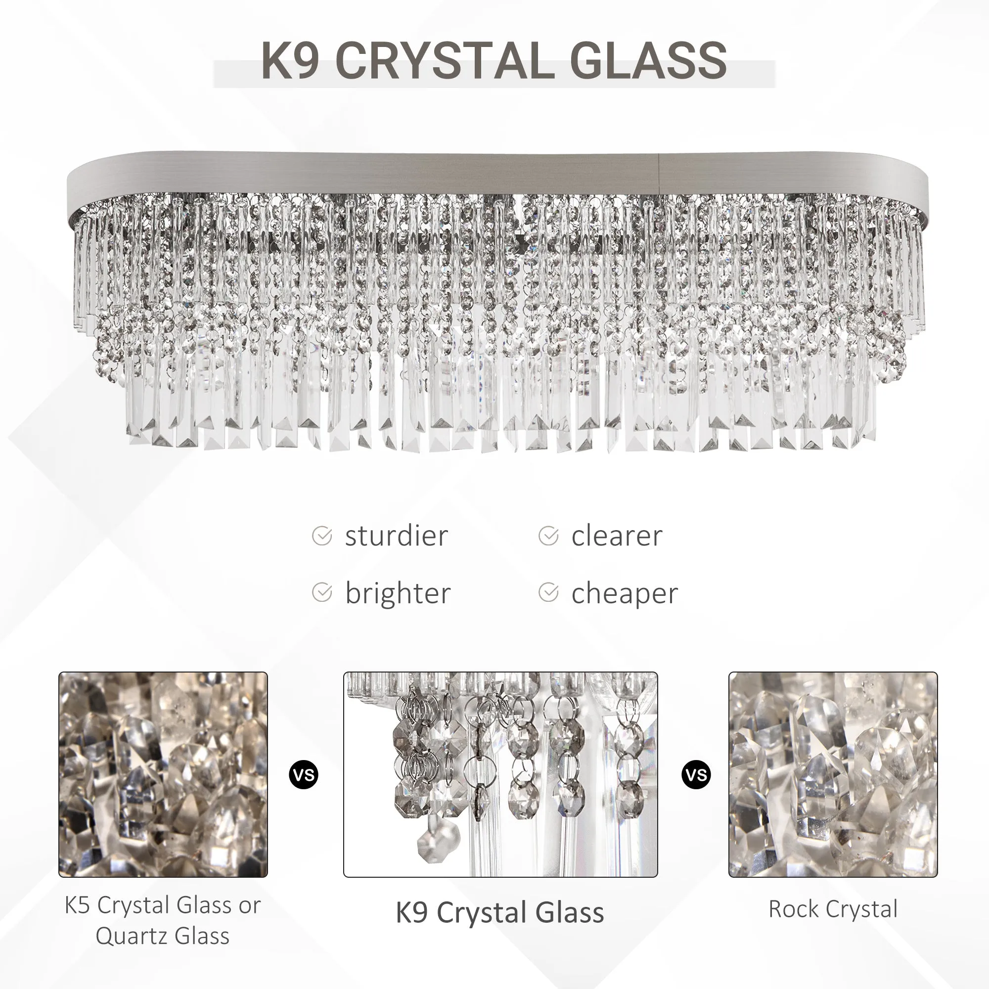 HOMCOMModern Chandeliers Round Rectangular Pendant Ceiling Light Linear Hanging LightingWith Steel Base for Restaurant Kitchen Dining Room Silver