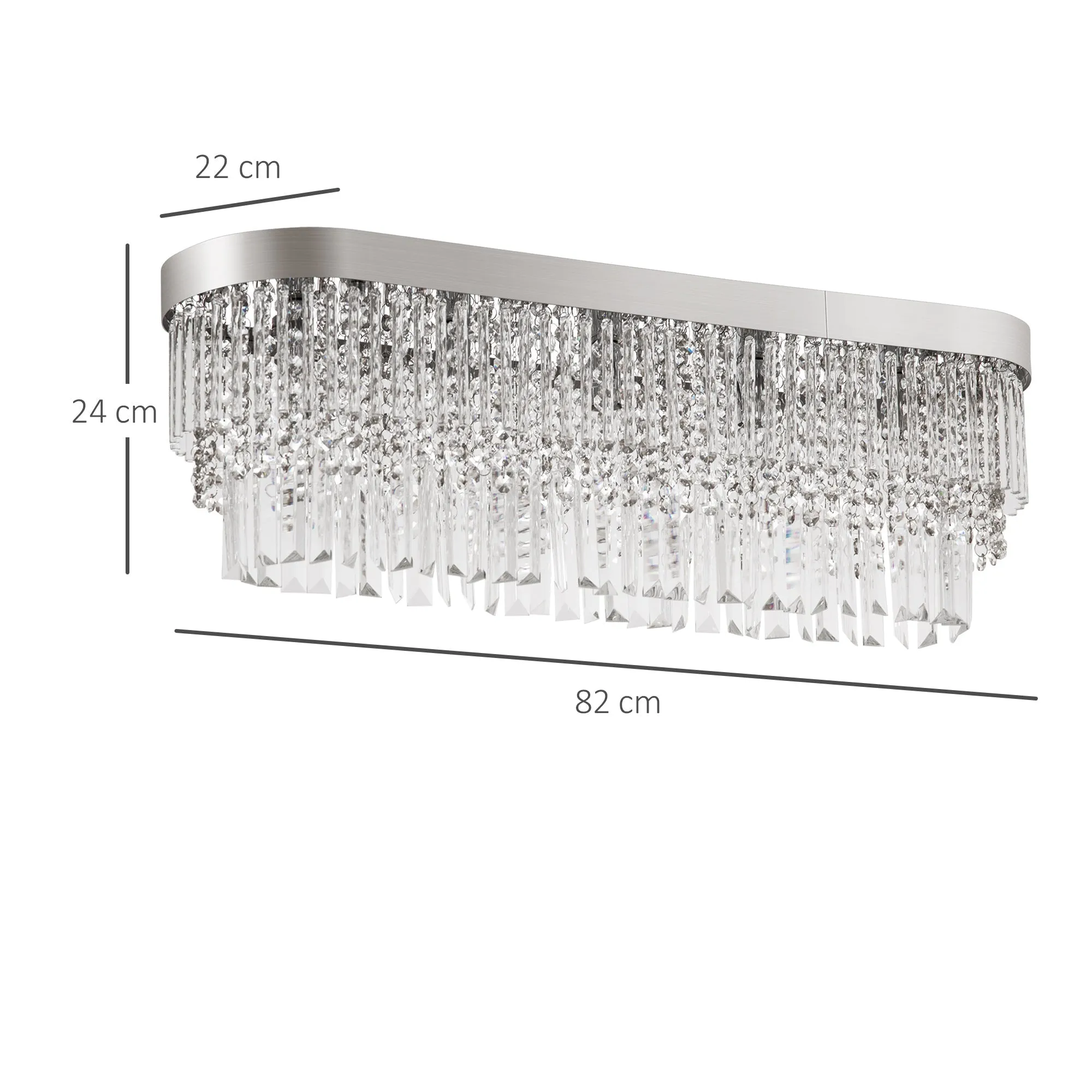 HOMCOMModern Chandeliers Round Rectangular Pendant Ceiling Light Linear Hanging LightingWith Steel Base for Restaurant Kitchen Dining Room Silver