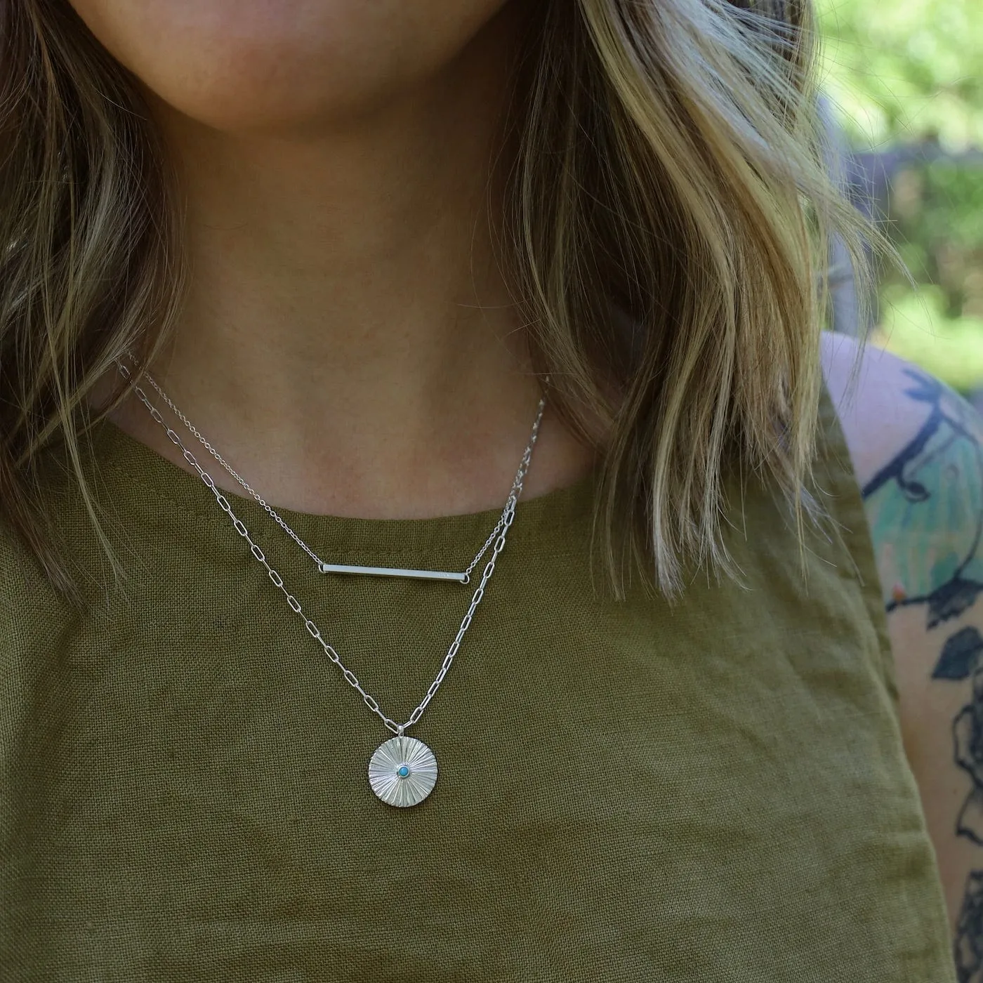 Horizontal Bar Necklace - Brushed Sterling Silver