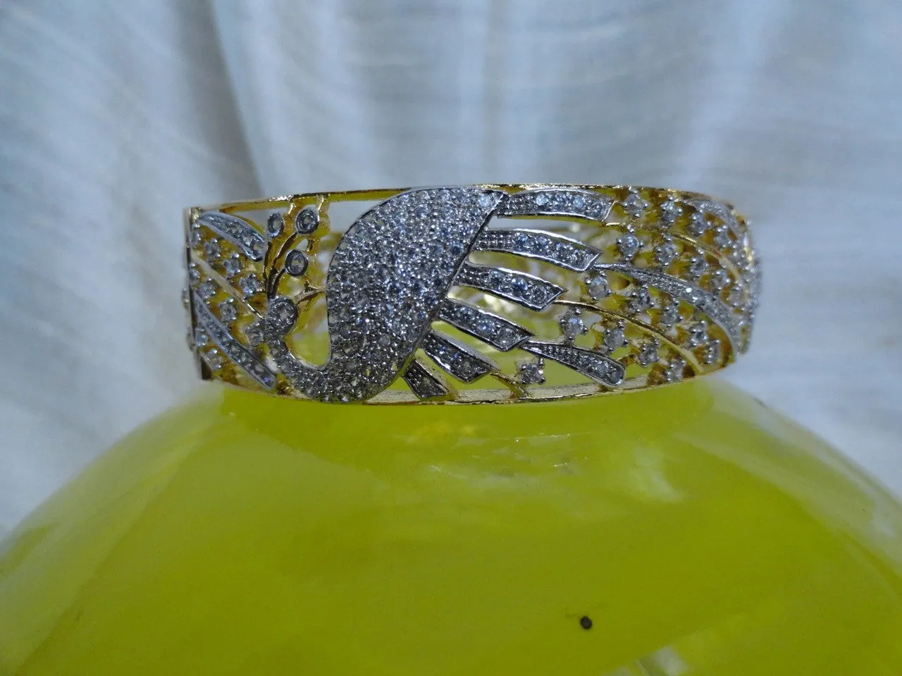 Indian Jewelry- Peacock bracelet. Gold finished  party or wedding bracelet bangle. Rhinestone bracelet-"Akaanksha OR Desire". From Artikrti