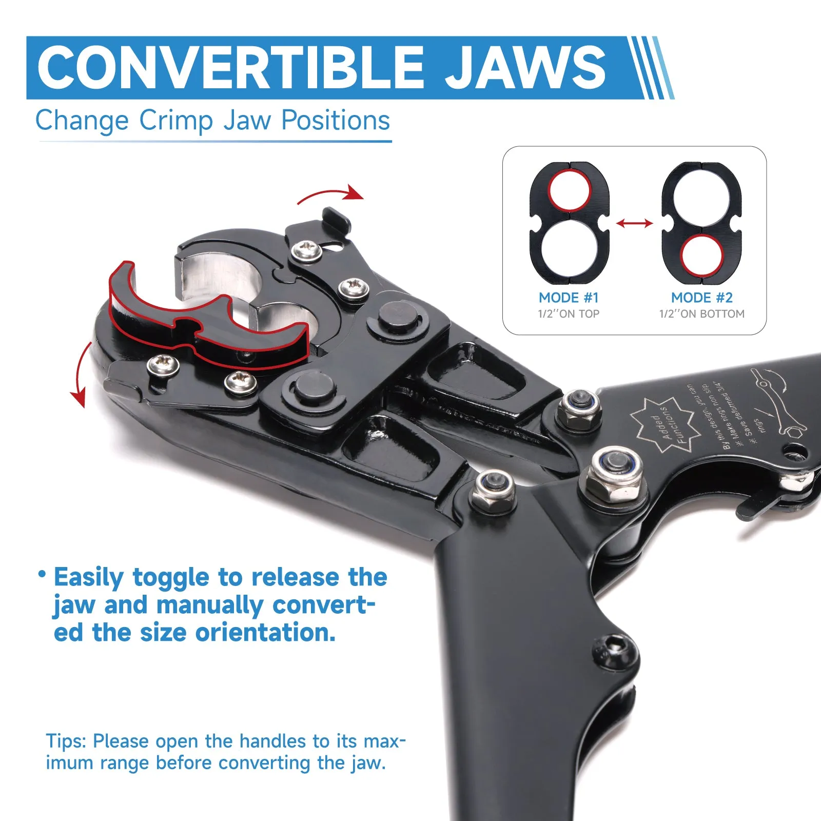 IWS-1234N Pex Pipe Crimping Tool with Convertible 1/2" and 3/4" Jaws for Copper Ring, meets ASTM 1807 Standard