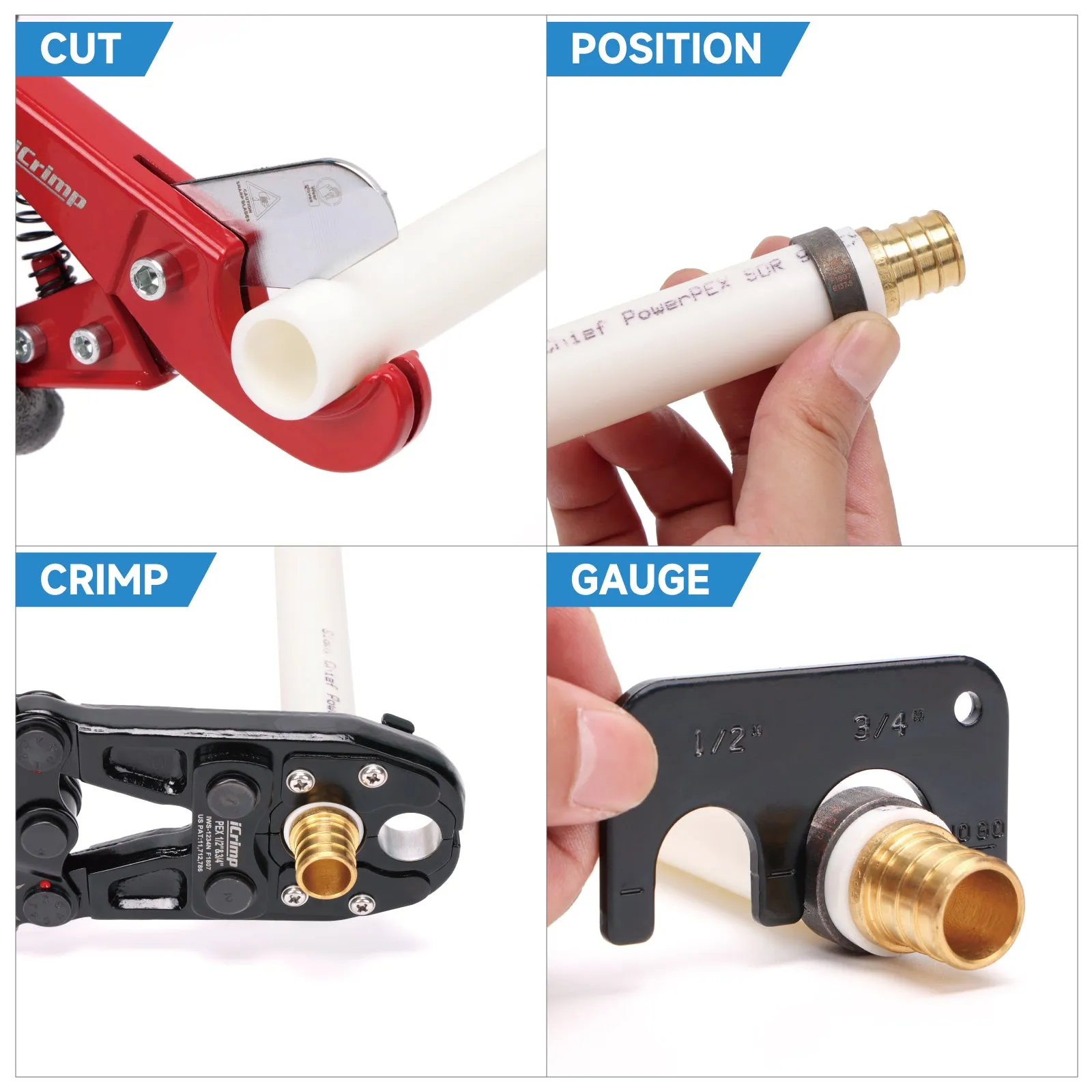 IWS-1234N Pex Pipe Crimping Tool with Convertible 1/2" and 3/4" Jaws for Copper Ring, meets ASTM 1807 Standard