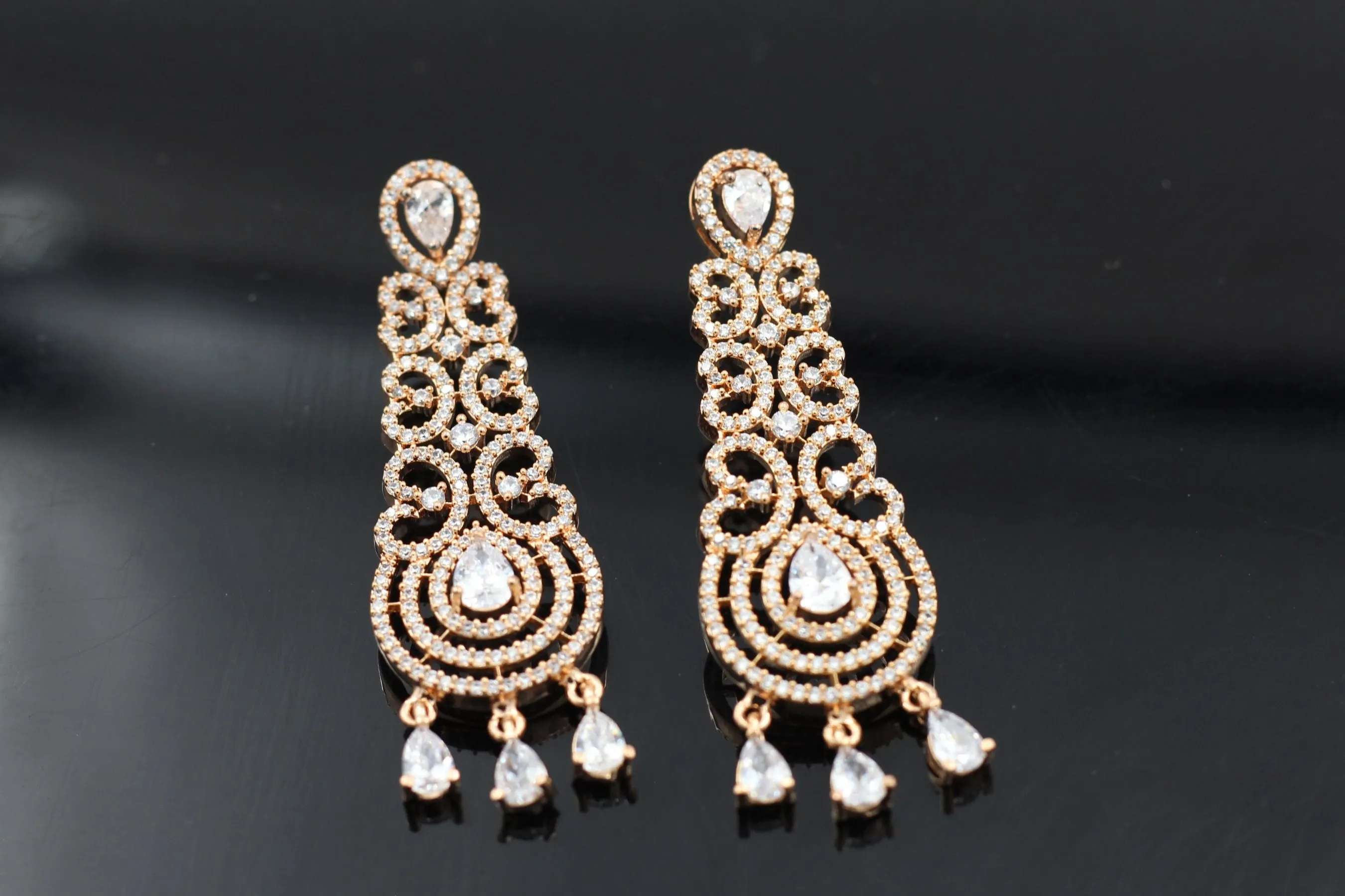 JCSFashions Elegant Rose Gold Earrings with Dazzling White Stone Dangles
